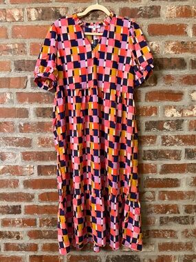 D28 - Michelle McDowell Tessa Dress in Bright Geometric Pink, Navy & Orange